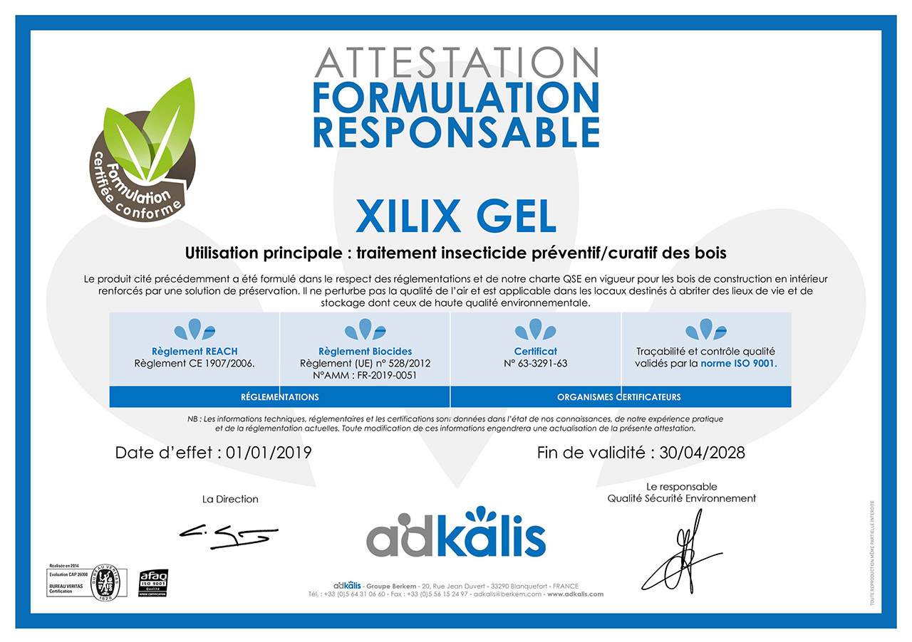 Сертификат безопасности и ответственности за состав XILIX Gel